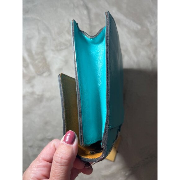 Patricia Nash Aqua Leather Rose Tooled Crossbody Bag With Chain Strap & Tassel - Picture 12 of 16